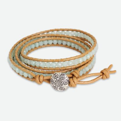Amazonite wrap bracelet, 'Blue Hydrangea' - Blue Amazonite and Karen Hill Tribe Silver Wrap Bracelet