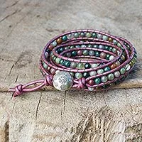 Jasper wrap bracelet, 'Orchid Romance' - Wrap Bracelet with Colorful Jasper and Hill Tribe Silver