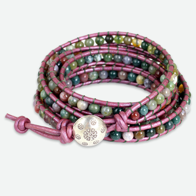 Jasper wrap bracelet, 'Orchid Romance' - Wrap Bracelet with Colorful Jasper and Hill Tribe Silver