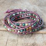 Jasper wrap bracelet, 'Orchid Romance' - Wrap Bracelet with Colorful Jasper and Hill Tribe Silver
