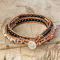 Onyx and jasper wrap bracelet, Hill Tribe Peace
