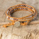 Agate wrap bracelet, 'For Peace' - Agate and Leather Wrap Bracelet with Hill Tribe Silver