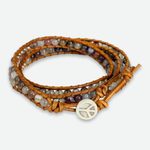 Agate wrap bracelet, 'For Peace' - Agate and Leather Wrap Bracelet with Hill Tribe Silver