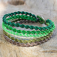Silver wristband bracelet, 'Wondrous Green' - Thai Hill Tribe Silver Beads on Green Wristband Bracelet