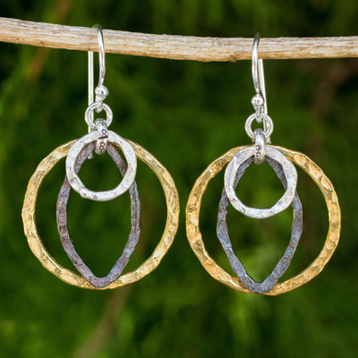 Gold plated sterling silver dangle earrings, 'Harmonious Balance' - Artisan Crafted Earrings with Sterling Silver and Gold Plate