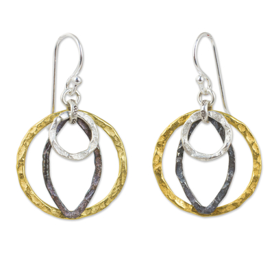 Gold plated sterling silver dangle earrings, 'Harmonious Balance' - Artisan Crafted Earrings with Sterling Silver and Gold Plate