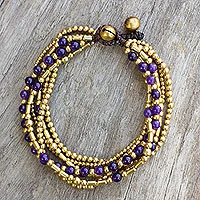 Pulsera con cuentas - Pulsera hecha a mano con cuentas de latón y cuarzo morado