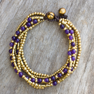 Perlenarmband - Handgefertigtes Armband aus lila Quarz und Messingperlen
