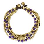 Beaded bracelet, 'Purple Freedom' - Purple Quartz and Brass Beaded Hand Crafted Bracelet