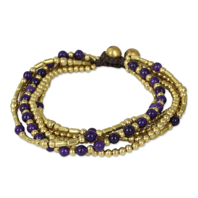 Beaded bracelet, 'Purple Freedom' - Purple Quartz and Brass Beaded Hand Crafted Bracelet