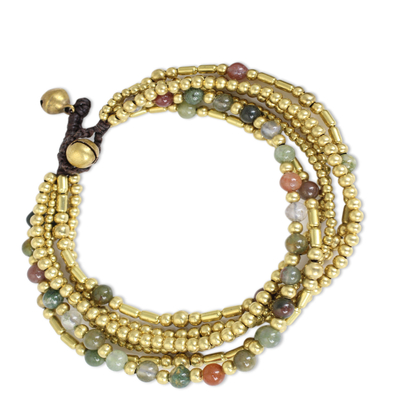 Beaded bracelet, 'Earth Freedom' - Brass Beaded Bracelet Crafted by Hand with Agate
