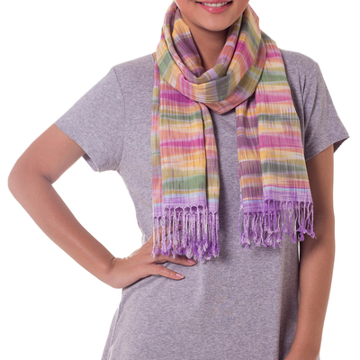 Hand woven scarf, 'Flowing Yellow-Green' - Multi Color Hand Woven Thai Scarf Yellow Green Purple