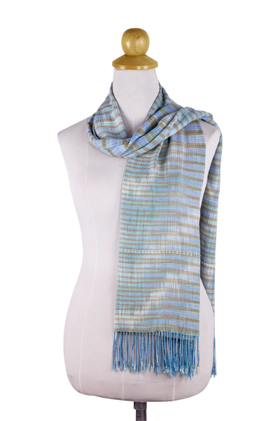 Hand woven scarf, 'Flowing Blue-Yellow' - Multi Color Hand Woven Thai Scarf Yellow Blue Purple