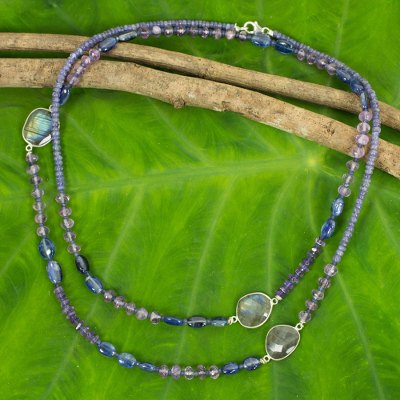 Iolite and kyanite beaded necklace, 'Lanna Mysteries' - Artisan Crafted Necklace with Iolite Kyanite Labradorite