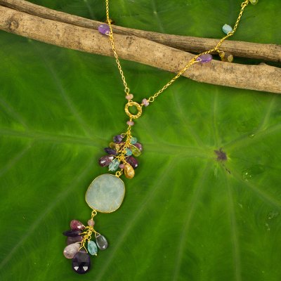 Gold vermeil multi-gemstone pendant necklace, 'Sweet Treasure' - Thai Handcrafted Gold Vermeil and Gemstone Necklace
