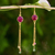 Gold plated sapphire and tourmaline dangle earrings, 'Pink Moonlight' - Thai Sapphire and Tourmaline Gold Plated Silver Earrings thumbail