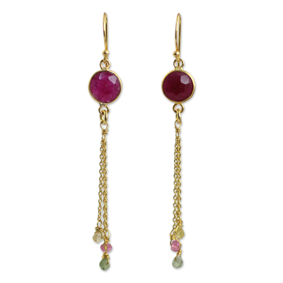 Thai Sapphire and Tourmaline Gold Plated Silver Earrings