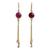 Gold plated sapphire and tourmaline dangle earrings, 'Pink Moonlight' - Thai Sapphire and Tourmaline Gold Plated Silver Earrings thumbail