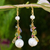 Gold plated cultured pearl and multigem dangle earrings, 'Rainbow Waterfall' - Pearls and Gemstones on 24k Gold Plated Hook Earrings thumbail