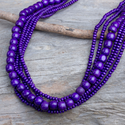 Wood beaded necklace, 'Orchid Dance' - Purple Wood Bead Necklace Hand Crafted in Thailand