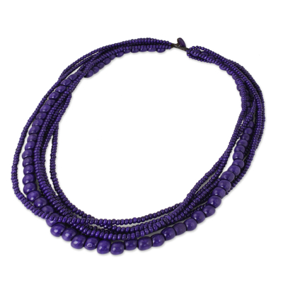 Wood beaded necklace, 'Orchid Dance' - Purple Wood Bead Necklace Hand Crafted in Thailand