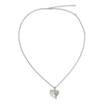 Cultured pearl heart necklace, 'Angelic Love' - Winged Heart Sterling Silver and Pearl Pendant Necklace
