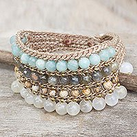 Pulsera de pulsera de piedras preciosas múltiples, 'Sukhothai Chic' - Pulsera de pulsera de ganchillo de piedras preciosas múltiples de Tailandia