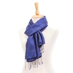 Silk blend scarf, 'Sapphire Night' - Hand Woven Blue Thai Silk and Rayon Scarf