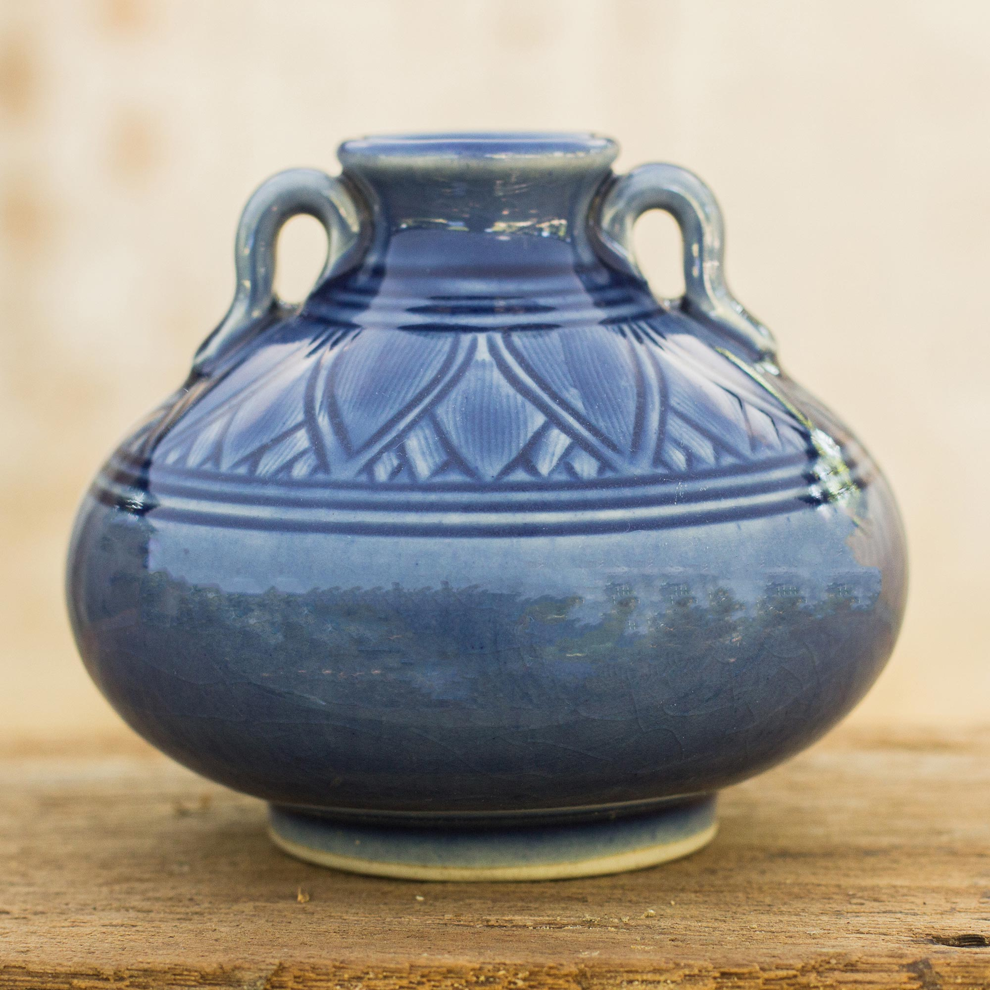 Dark Blue Classic Thai Celadon Ceramic Vase - Sawankhalok Sapphire ...