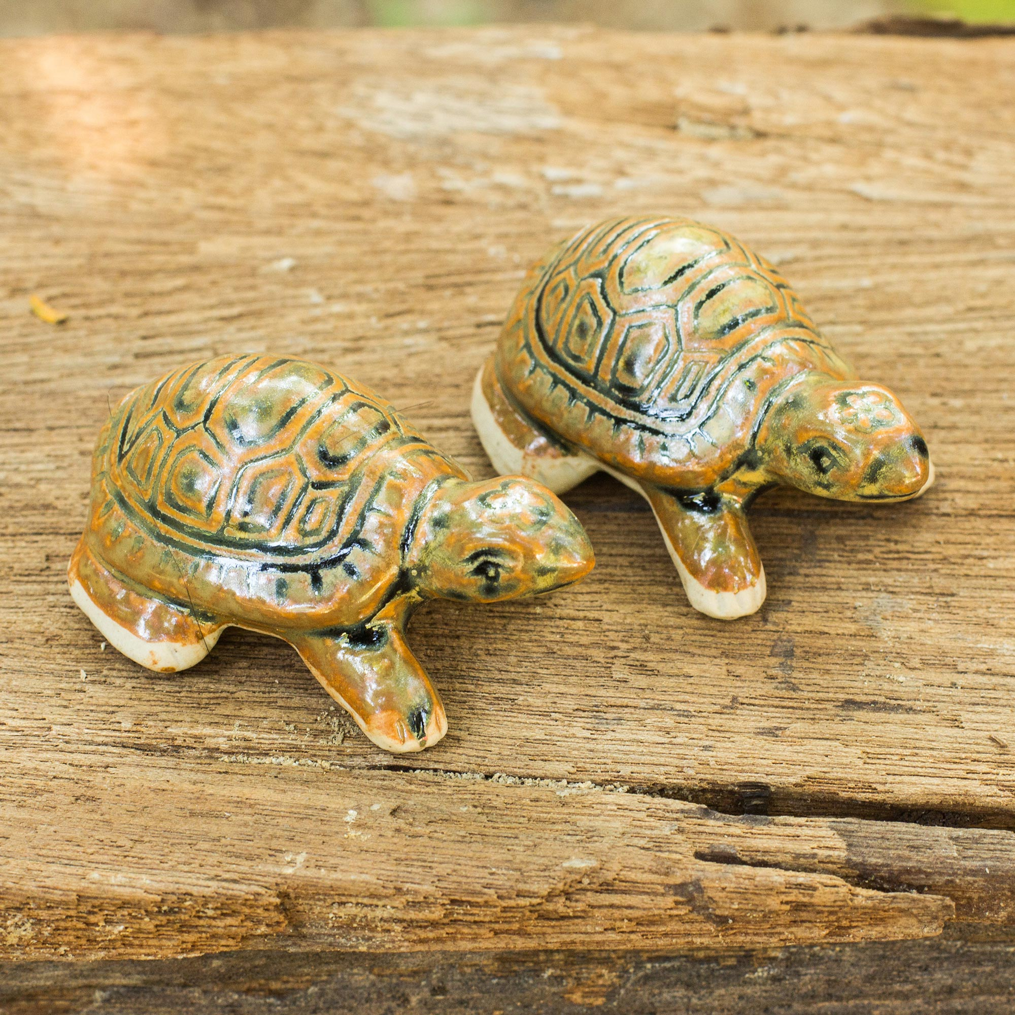 Thai Ceramic Turtle Figurines in Brown-Green (Pair) - Resilient Turtles ...