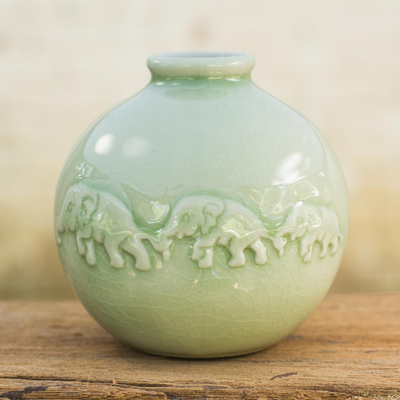 Celadon ceramic vase, Jade Elephant Parade