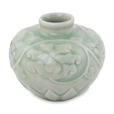Jarrón pequeño de cerámica Celadon - Jarrón de cerámica de celadón pequeño hecho a mano tailandesa