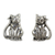 Sterling silver button earrings, 'Contented Kittens' - Cat Theme Hand Crafted Sterling Silver Button Earrings