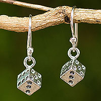 Sterling silver dangle earrings, 'Lucky Dice' - Handmade Sterling Silver Dice Dangle Earrings from Thailand