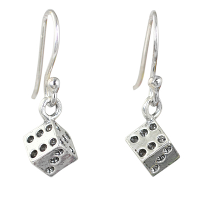 Sterling silver dangle earrings, 'Lucky Dice' - Handmade Sterling Silver Dice Dangle Earrings from Thailand