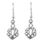 Sterling silver dangle earrings, 'Celtic Dara Knot' - Hand Crafted Thai Celtic Oak Root Theme Silver Earrings