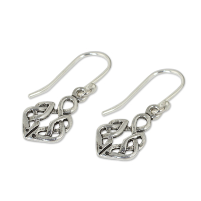 Sterling silver dangle earrings, 'Celtic Dara Knot' - Hand Crafted Thai Celtic Oak Root Theme Silver Earrings