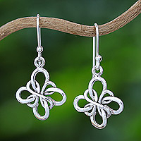Sterling silver dangle earrings, 'Endless Ribbon' - Hand Crafted Thai Sterling Silver Dangle Hook Earrings