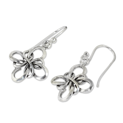 Sterling silver dangle earrings, 'Endless Ribbon' - Hand Crafted Thai Sterling Silver Dangle Hook Earrings