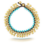 Brass and calcite anklet, 'Blue Bells' - Brass Anklet with Blue Calcite and Jingling Bells