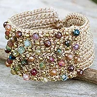 Pulsera de pulsera de ágata, 'Life in Pai' - Pulsera de pulsera de ganchillo a mano con ágatas multicolores