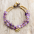 Brass and quartz beaded bracelet, 'Violet Elephant' - Thai Purple Quartz Beaded Elephant Charm Bracelet thumbail