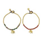 Jasper beaded bracelets, 'Stylish Elephants' (pair) - Jasper and Elephant Charm on Pair of Brass Beaded Bracelets