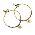 Jasper beaded bracelets, 'Stylish Elephants' (pair) - Jasper and Elephant Charm on Pair of Brass Beaded Bracelets