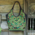 Leather accent embroidered shoulder bag, 'Jade Pheasants' - Thai Hill Tribe Embroidery on Leather Accent Shoulder Bag thumbail