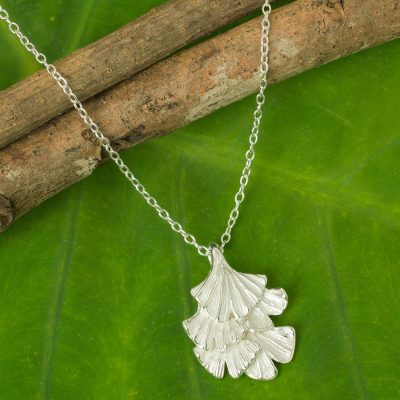 Sterling silver leaf necklace, 'Ginkgo Inspired' - Sterling Silver Leaf Shaped Pendant Necklace from Thailand