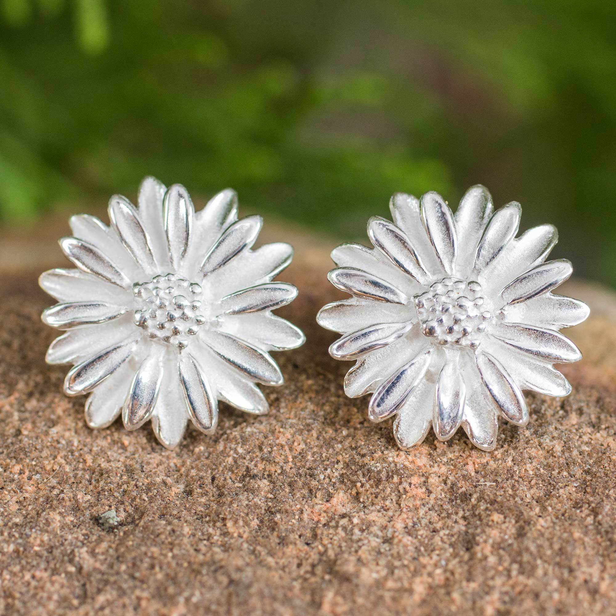 Crafted On Earrings Sterling Silver Flowers Pretty Crafted On Earrings Sterling Silver Flowers Pretty Daisies Novica