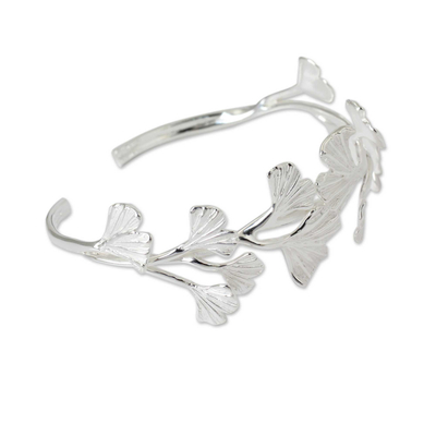 Leaf Shaped Sterling Silver Cuff Bracelet from Thailand - Pretty Ginkgo ...