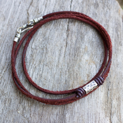 Men's Brown Leather Wrap Bracelet with Silver Detailing - Bold Brown ...