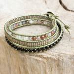 Agate and onyx wrap bracelet, 'Hill Tribe Allure' - Hill Tribe Silver and Gemstone Handmade Wrap Bracelet